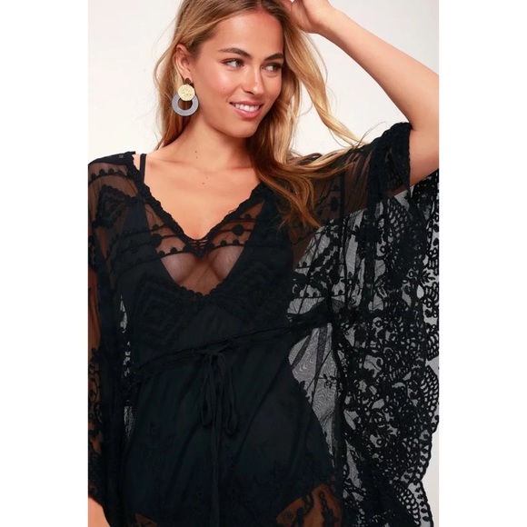 SOLD OUT CLEARANCE Scalloped Sheer Mesh Embroidered Coverup Tunic - Picture 2 of 8
